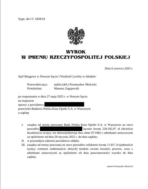 Wyrok: Bank Pekao, 220 192 zł